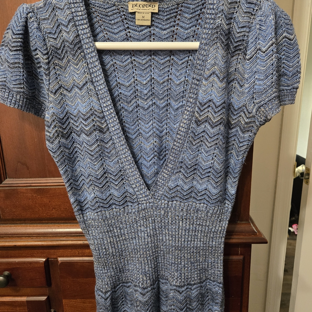 Decoded Blue Chevron Knit Blouse